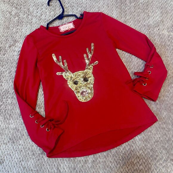 Girl’s Reindeer Christmas Shirt Size 6 - Picture 1 of 7